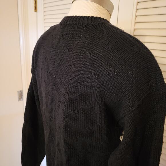 Vintage 90s Floral Knit Cardigan Sweater Michelle Stewart Black M Shoulder Pads - Picture 6 of 9